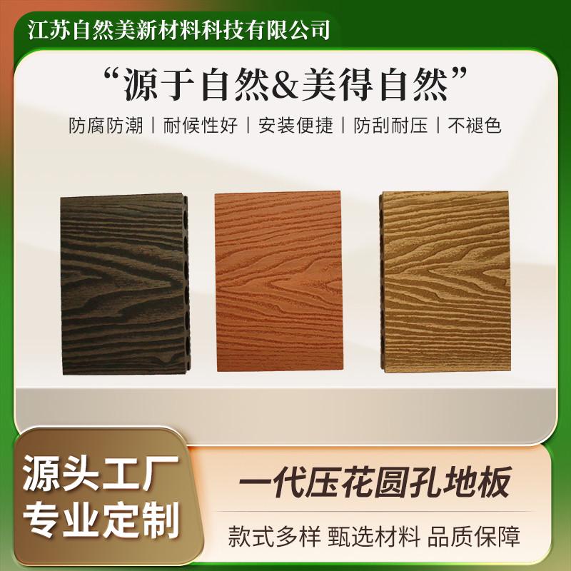3D压花塑木地板户n外露台木塑地板室外防腐地板庭院花园板圆孔