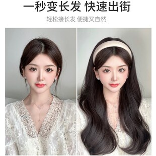 假发女长发微卷发箍假发一体半头套全真发假发片带发卡的假发套