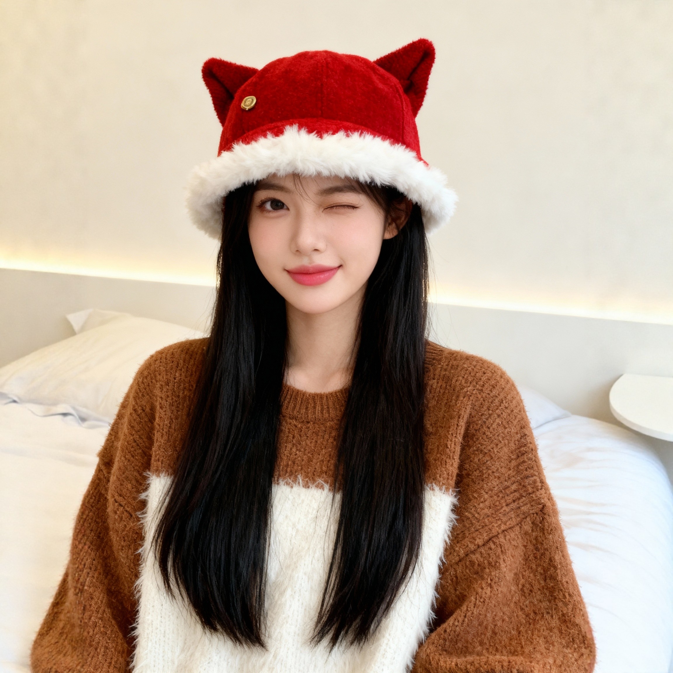 可爱毛绒猫耳朵双面戴渔夫帽子女冬季加绒加厚保暖防寒护耳显脸小,服饰配件/皮带/帽子/围巾,帽子,淘宝优惠券,粉丝福利购,淘宝优惠卷