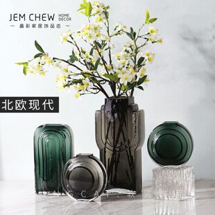 客厅吊摆设醉透明水养样板房钟马木办公卧室北欧轻奢玻璃花瓶鲜花