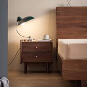 筑 头带边柜影木卧室黑胡桃木床拾柜北欧简约储物床实木抽屉