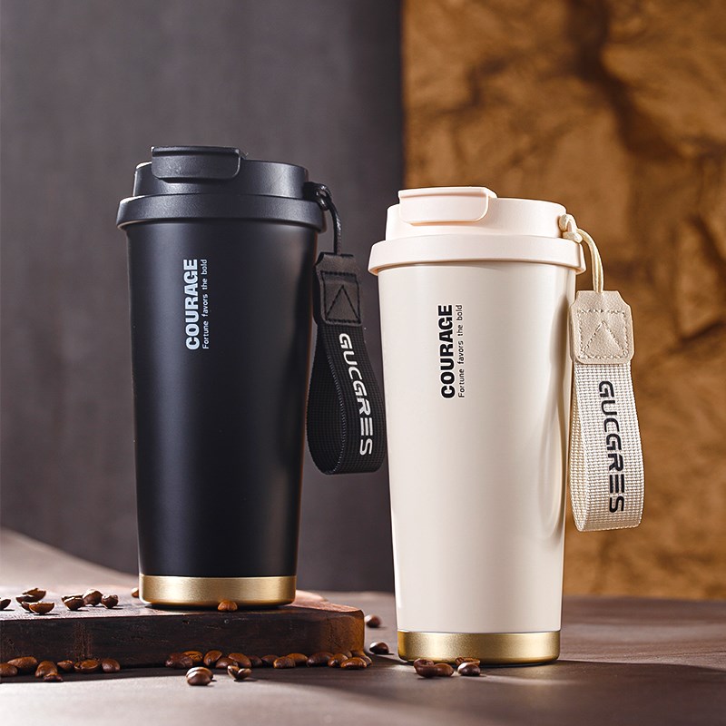 高级感咖啡杯陶瓷内胆大容量保温杯学生J上学专用水杯车载杯子男