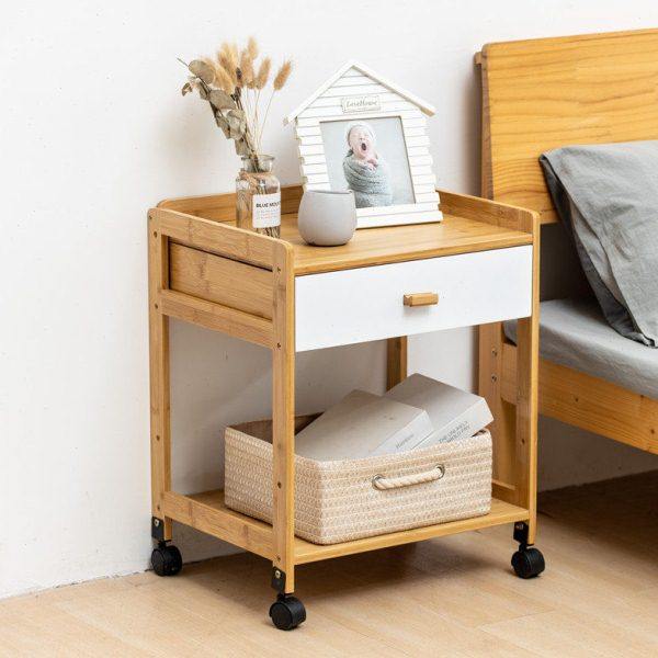 楠竹实木床头柜北欧现代收纳架打印机架储物柜简约移动床边柜边几