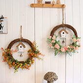 墙面挂件花篮墙壁花环阳台庭院花园装 饰壁挂家居田园复古悬挂风铃