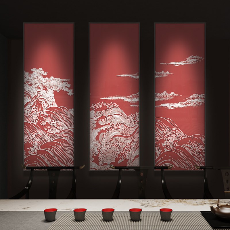 新中式高档客厅沙发背景墙立体喷绘壁画入户玄关S抽象山水装饰挂