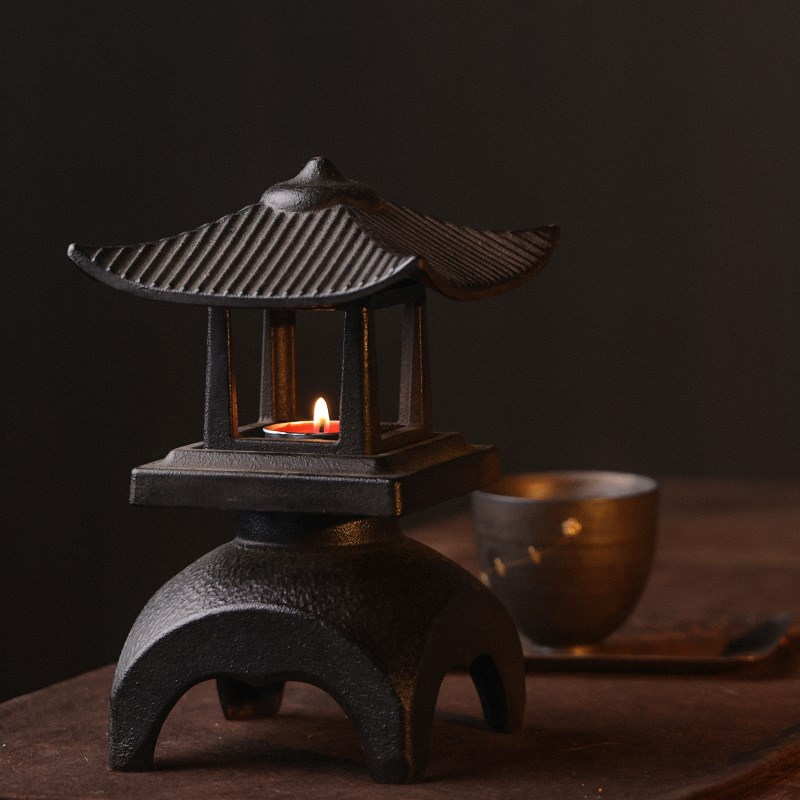 中式复古铸c铁烛台蜡烛熏香炉家用室内茶桌宫灯摆件雪见灯创意香