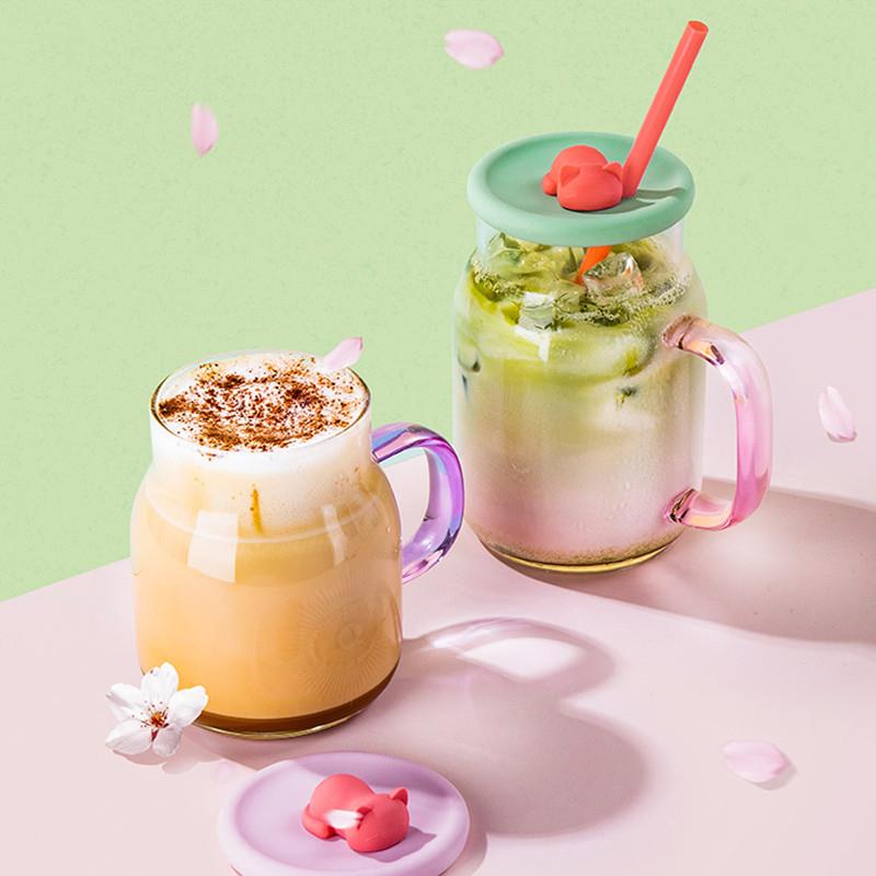 MOMO高硼硅玻璃杯带吸管女生高颜值办公室咖啡杯桌面杯水杯子可爱