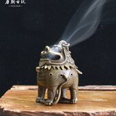 中式 甪端踏蛇铜熏炉古玩书房摆放 古典香炉檀香熏炉铜炉摆件迷你款