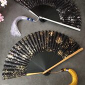 中国风扇6寸金银洒金色真丝女式 古风古典汉服旗袍折扇子古典摄影