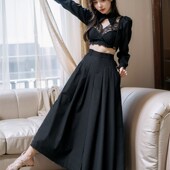 不规则西装 子 高腰显瘦百褶休闲裤 裤 裙女2024小个子宽松阔腿大甩裤