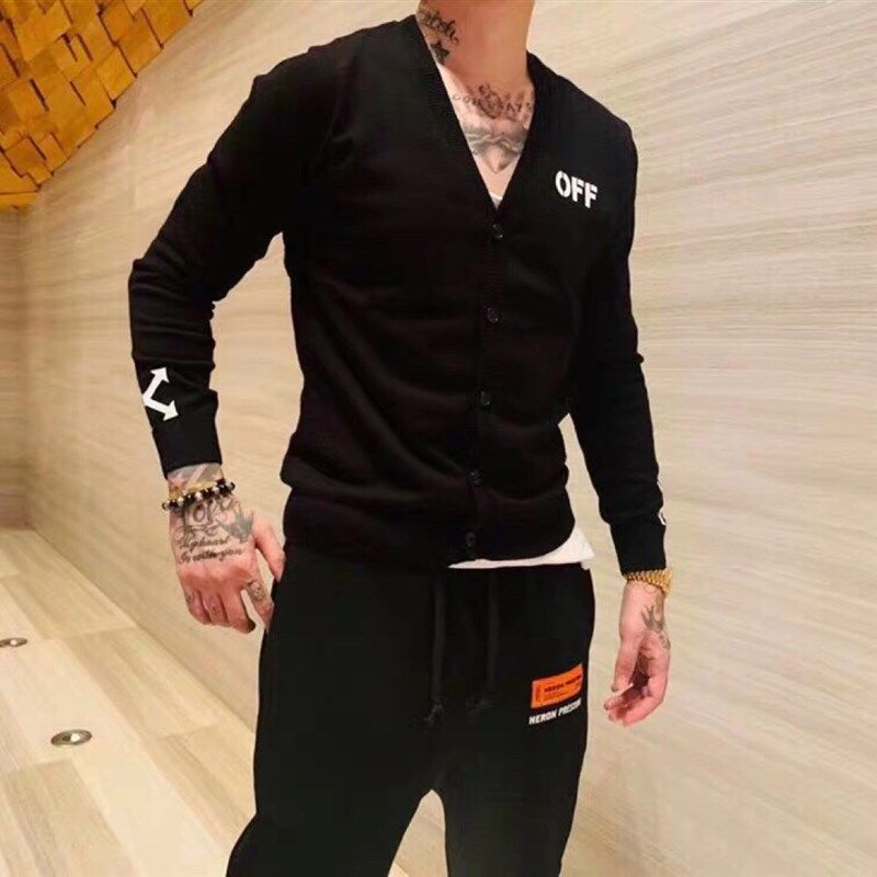 2023年春季款ow箭头开衫黑白经典男女情侣长袖宽松针织衫毛衣外套