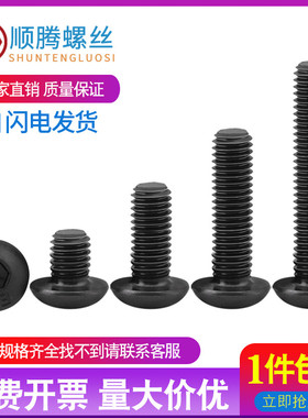 黑色304不锈钢圆头内六角螺栓盘头螺丝M4M5M6*x40x50x60x65x70x80
