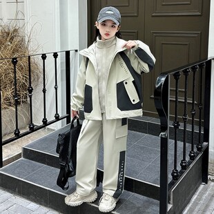 儿童秋冬套装女童冲锋衣可拆卸内胆外套休闲裤三件套洋气运动装潮