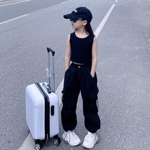 女童工装裤夏秋季新款休闲街舞运动百搭宽松潮酷儿童hiphop长裤子