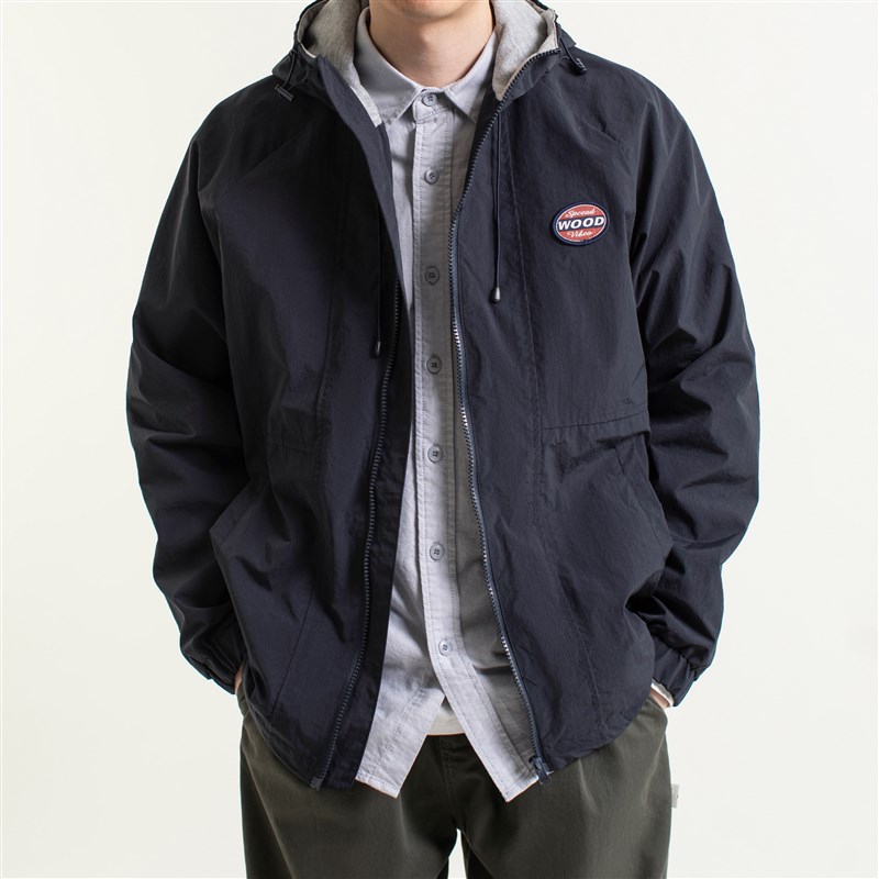 写意春季新品日系复古连帽风衣男装纯色百搭插肩袖宽松防风外套男