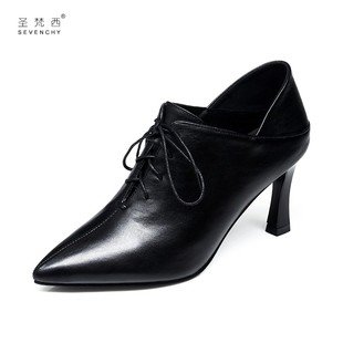 系带真皮鞋 软皮高跟鞋 尖头气质单鞋 新款 2020 女春秋细跟2021年春季