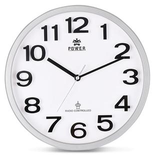 POWER霸王13英寸精准对时圆形电波挂钟立体大数字客厅挂表PRC916