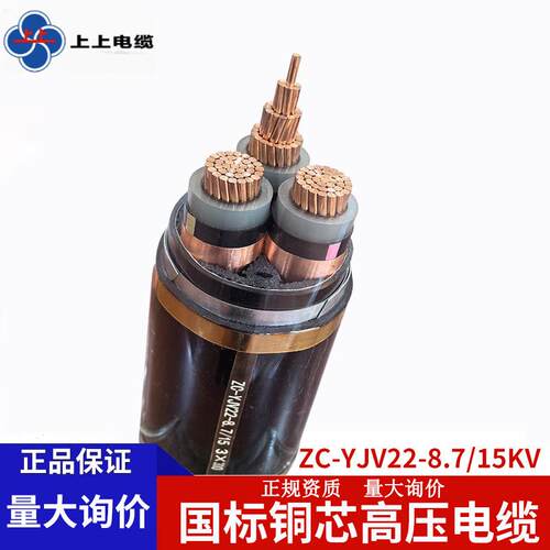 上上电缆YJV电缆线国标铜线ZC-YJV22-8.7/15KV3芯硬芯铜芯电缆线