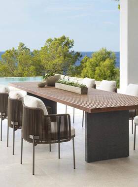 户外桌椅藤编庭院露天花园室外藤椅休闲防晒防水阳台柚木餐桌组合