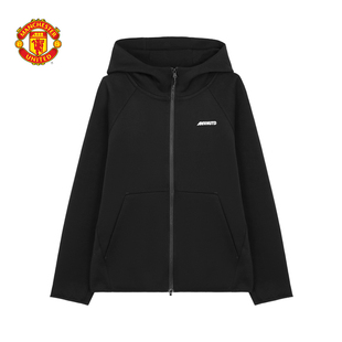 曼联梦剧场休闲黑色外套 MANUTD纯色拉链足球运动外套  连帽款
