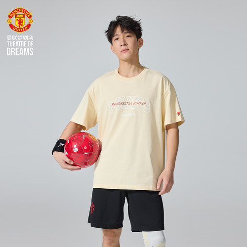 曼联梦剧场 MUFC重工刺绣纯棉短袖T恤 休闲运动红魔上衣 男士圆领