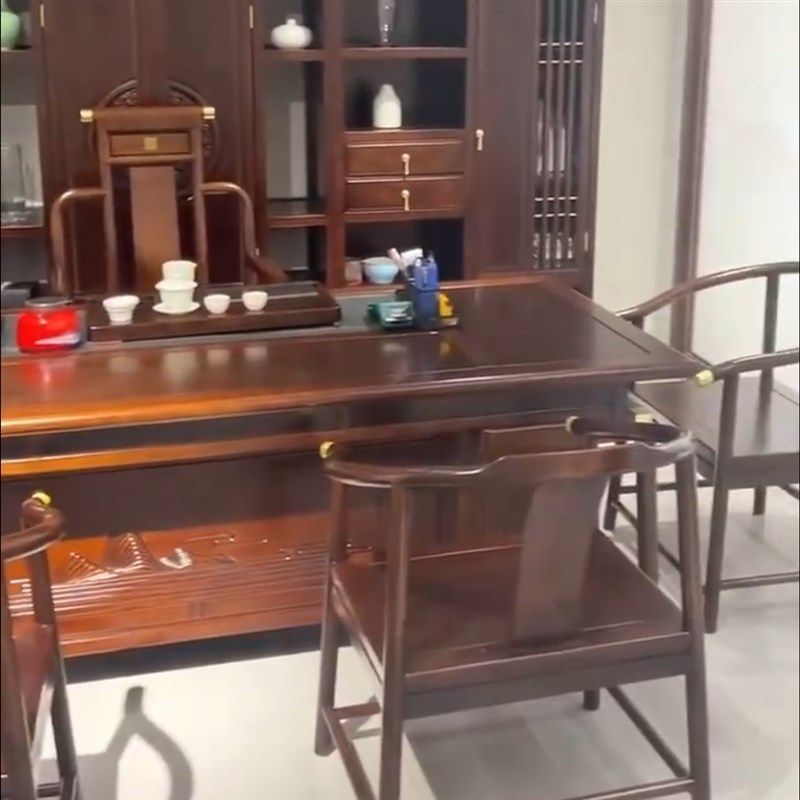 新中式实木乌金木茶桌椅组合现代简约办公家用白蜡木泡茶台茶几