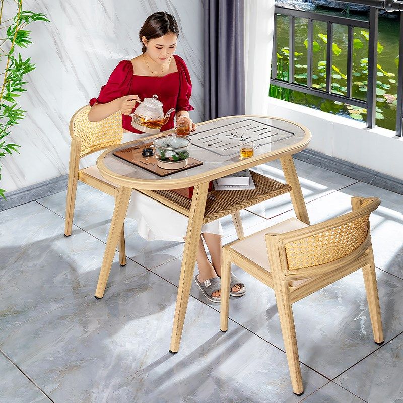 阳台休闲茶桌椅组合小户型家用围炉煮茶桌会客厅茶台藤编椅三件套