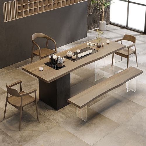 新中式实木亚克力大板茶桌椅组合茶盘茶台一体办公室客厅泡茶桌子