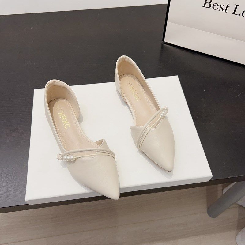 仙女温柔晚风软皮瓢鞋2025春夏新款豆豆鞋法式侧空尖头平底单鞋女,女鞋,浅口单鞋,淘宝优惠券,粉丝福利购,淘宝优惠卷