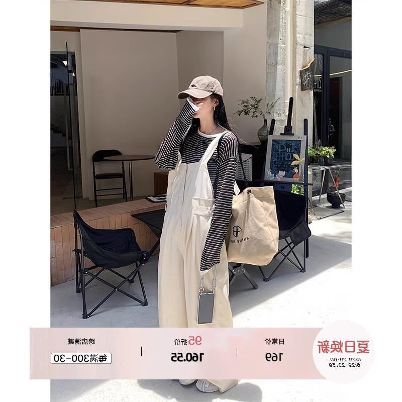 韩版新款夏季背带裤女复古松弛感宽松休闲可调节肩带直筒阔腿裤子,女装/女士精品,休闲裤,淘宝优惠券,粉丝福利购,淘宝优惠卷