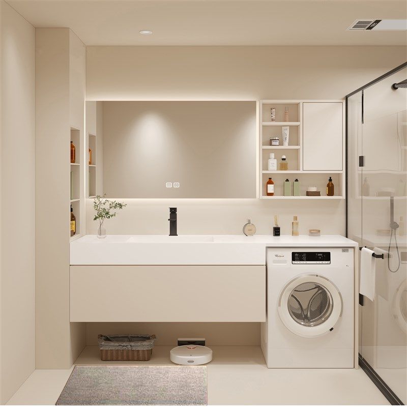 阳台洗衣机柜组合一体柜脸盆伴侣岩板陶瓷盆浴室柜切角洗手盆切角,家装主材,浴室柜组合,淘宝优惠券,粉丝福利购,淘宝优惠卷