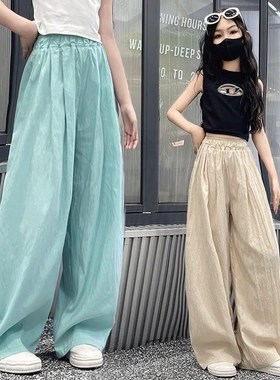 儿童女裤2025新款阔腿裤夏季薄款宽松女童冰丝防蚊裤大童学生直筒