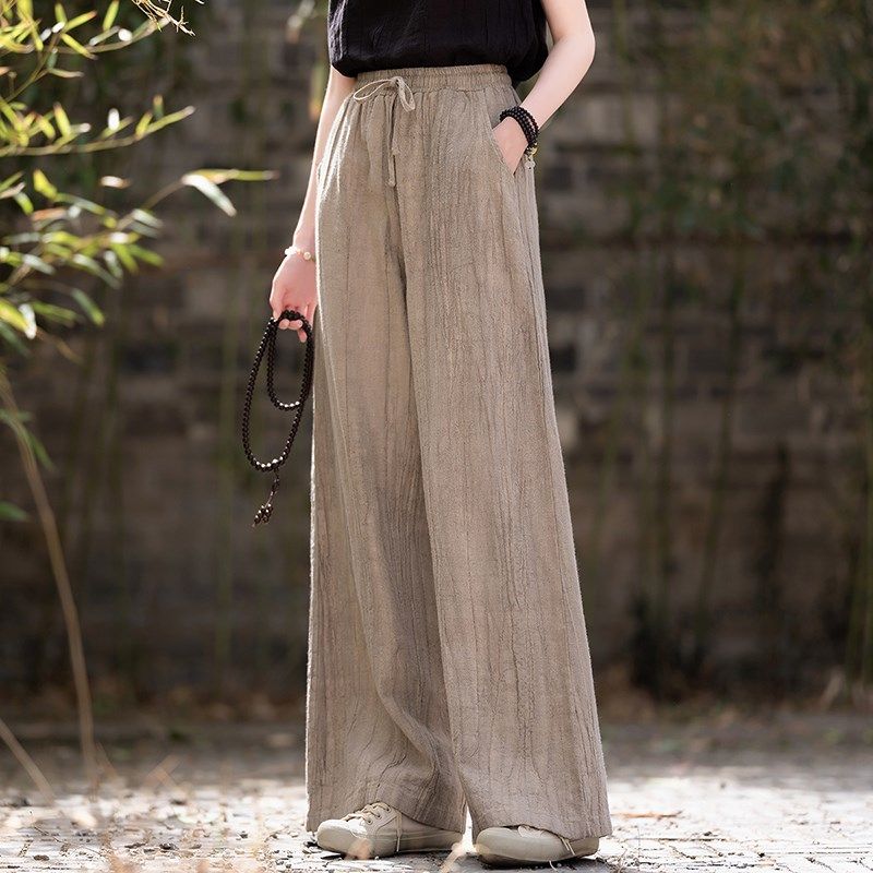 苎麻高腰直筒裤女春夏2024新款棉麻复古女装大脚口长裤宽松阔腿裤,女装/女士精品,休闲裤,淘宝优惠券,粉丝福利购,淘宝优惠卷