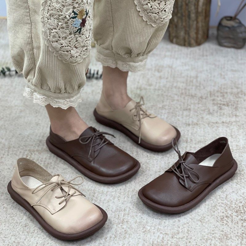 女鞋真皮单鞋复古英伦风圆头大头皮鞋平底鞋低帮休闲鞋两穿鞋子,女鞋,浅口单鞋,淘宝优惠券,粉丝福利购,淘宝优惠卷