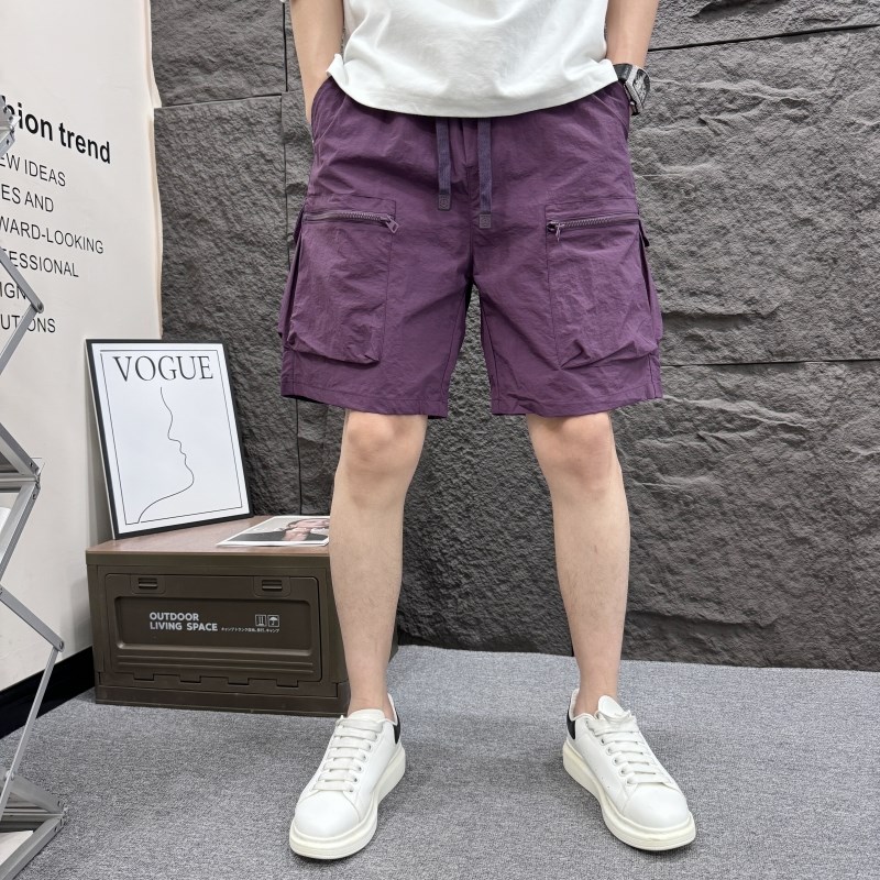 夏季户外速干工装短裤拉链多口袋中裤宽松直筒五分裤透气沙滩裤子