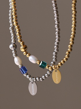 高品质~轻奢幸运珍珠水晶克祖母绿蓝方块圆珠弹力手链女闺蜜圣诞