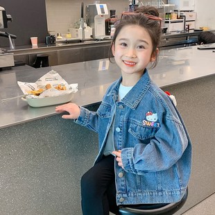 时尚 女童洋气宽松春秋季 2024新款 牛仔衣宝宝春装 外套儿童卡通韩版