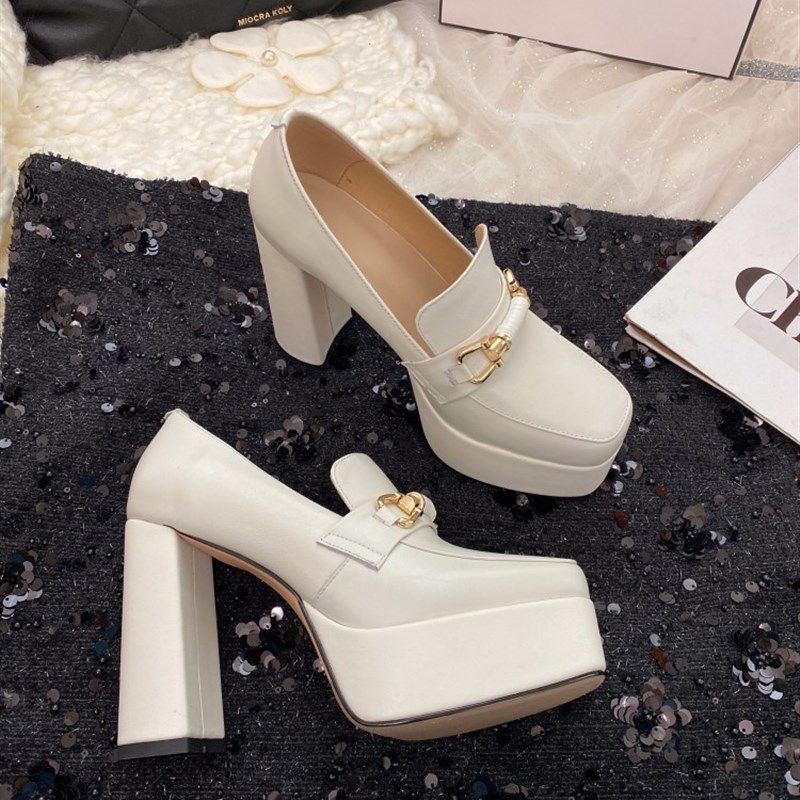 2023年新款头层牛皮高跟深口单鞋方头防水台粗跟套脚百搭气质女鞋,女鞋,深口单鞋,淘宝优惠券,粉丝福利购,淘宝优惠卷