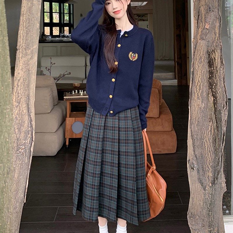 大码女装胖妹妹学院风撞色毛衣针织开衫宽松显瘦格子百褶半裙套装,女装/女士精品,大码套装,淘宝优惠券,粉丝福利购,淘宝优惠卷