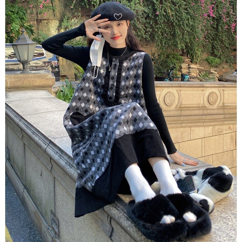 大码女装2024早秋新款胖mm百搭打底衫+撞色拼接背心裙显瘦两件套,女装/女士精品,大码套装,淘宝优惠券,粉丝福利购,淘宝优惠卷