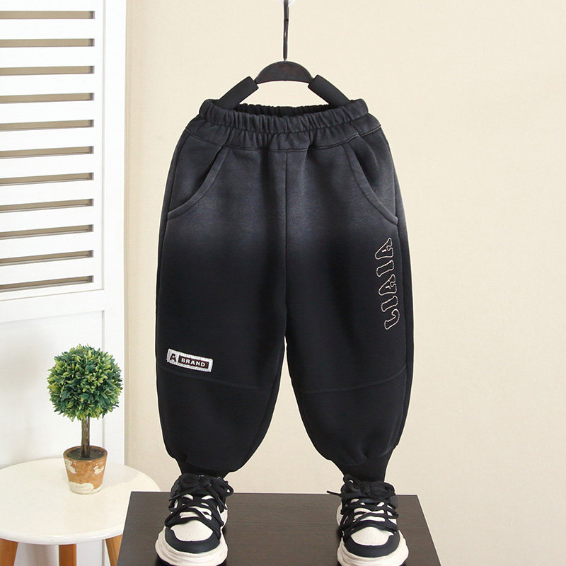 儿童秋冬洋气卫裤一体绒2024新款男童加绒裤子冬装男孩针织休闲裤