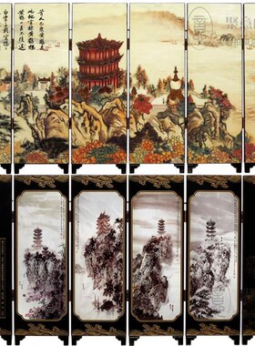 木质仿古小屏风装饰摆件特色商务出国交流礼品 武汉风光黄鹤楼