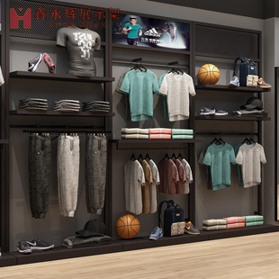 高端运动体育服装店衣架男装展示架上墙靠墙店铺货架落地式陈列架