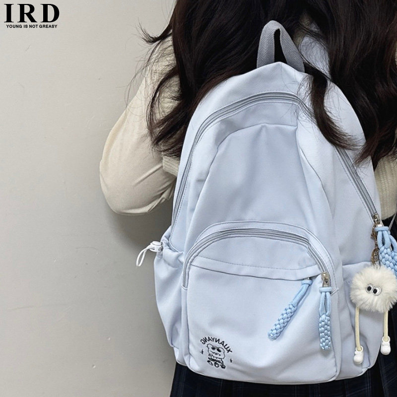 浅色百搭书包初中女生高中生简约日系双肩包大容量少女学生背包潮