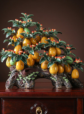 陶瓷工艺精品送礼物家居电视酒柜门客厅饰品植物枇杷金玉满堂摆件