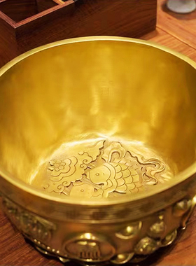 黄铜聚宝盆摆件招财聚财米缸铜制工艺品结婚家用客厅装饰凤水摆件