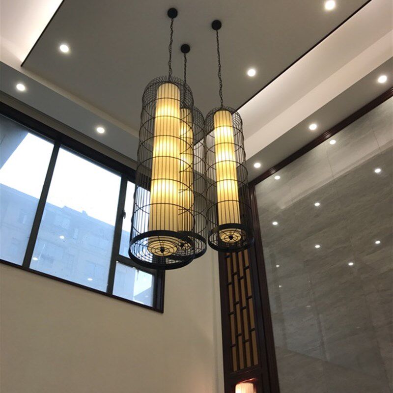 新中式古典铁艺鸟笼吊灯笼羊皮纸灯酒店大堂会所包间楼梯间大吊灯