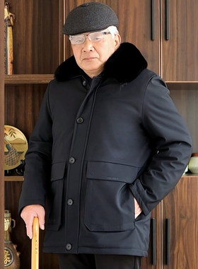老年人加绒棉衣男中长版爷爷冬装外套胖老60-90岁多口袋棉袄爸爸