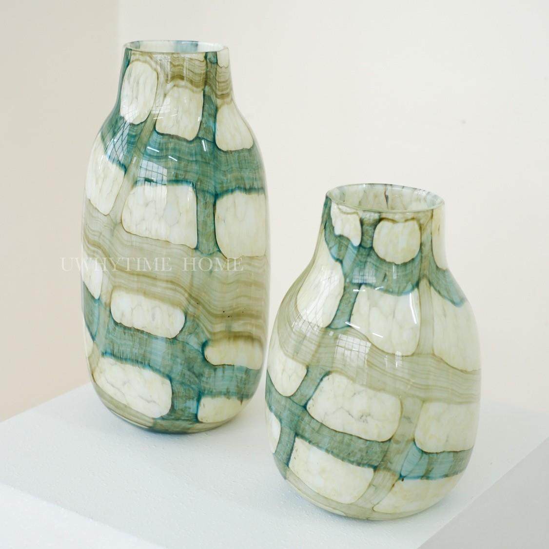 瑞典蓝绿肌理网格艺术氛围感中古琉璃花瓶新中式高级手工玻璃花器,清洗/食品/商业设备,风口/风叶/风机配件,淘宝优惠券,粉丝福利购,淘宝优惠卷