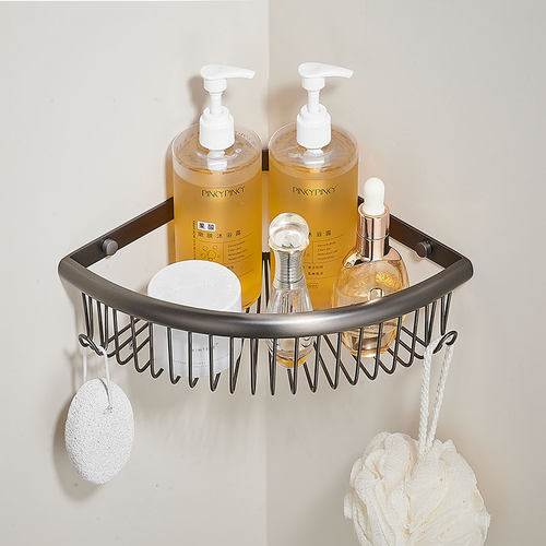 全铜浴室置物架免打孔卫s生间三角形淋浴房厕所沐浴架子转角架枪